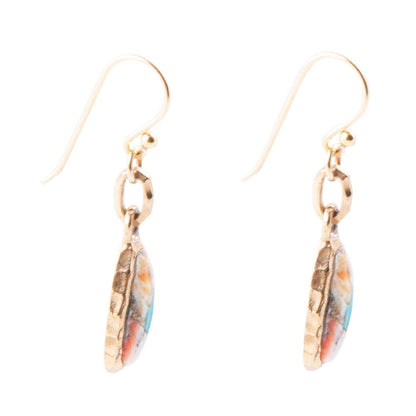 Turquoise and Spiny Oyster Matrix and Bronze Earrings