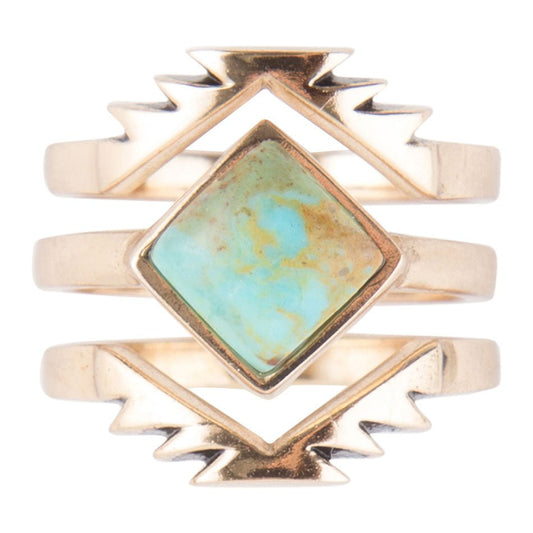 Aztec Blue Turquoise Golden Ring Set