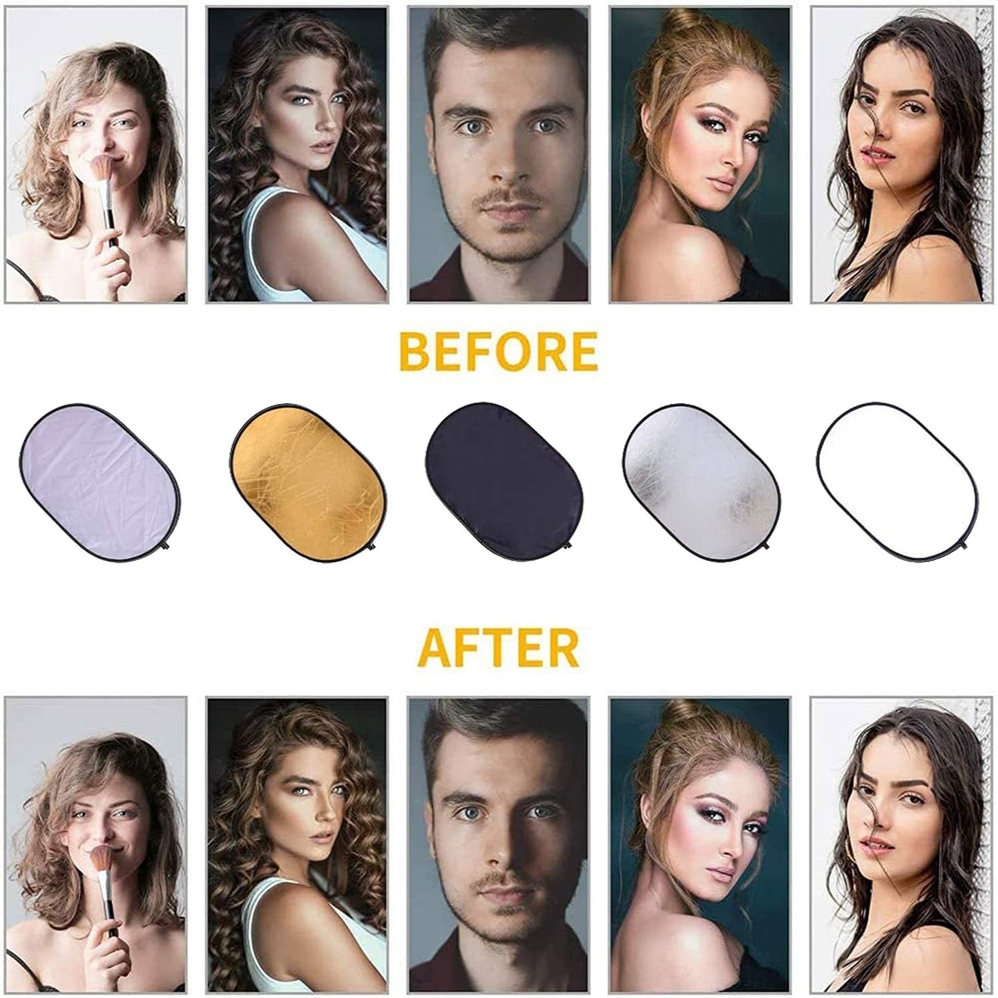 23.6"x35.4" 60x90cm 5in1 Reflector Photography Collapsible Portable Light Diffuser Oval Photo Multi Color Silvery Black