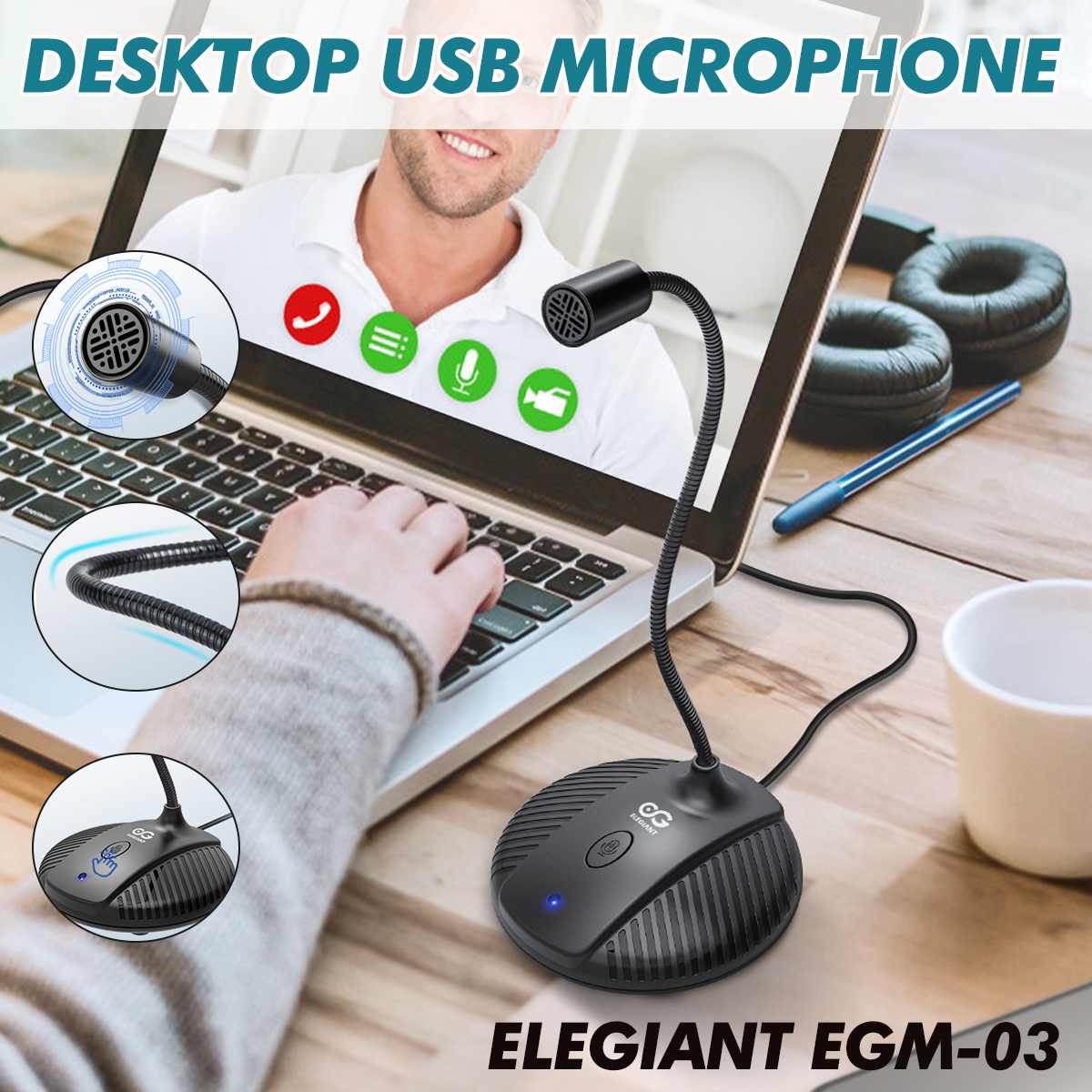 ELEGIANT EGM-03 USB Microphone Computer Desktop Mic PC Laptop for Gaming Live Streaming Meeting Recording Video Conference