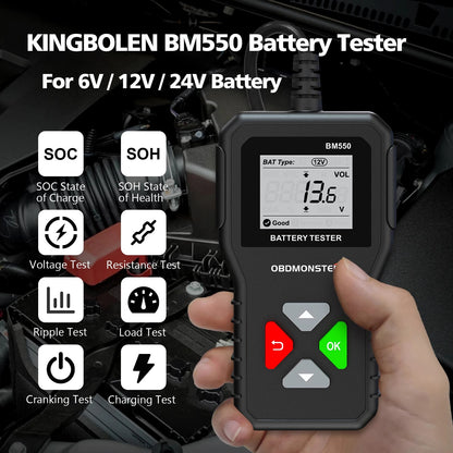 BM550 Car Battery Tester 6V 12V 24V 100 to 2000 CCA Battery Analyzer 12 Volts Battery Tools Battery System Detect PK KW208