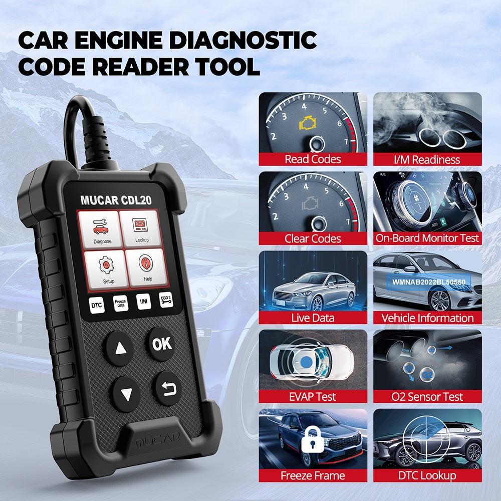 MUCAR CDL20 CDE900 Lifetime Free Obd2 Car Auto Diagnostic Tools Obd 2 Scanner Automotivo Code Reader Check Engine PK ELM 327