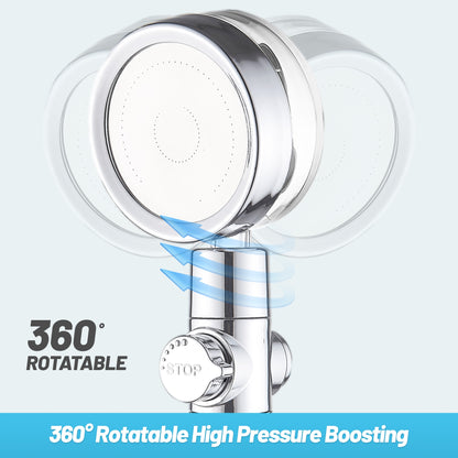Turbo Propeller Water Saving Shower Head and Holder High-Pressure Showerhead Rainfall with Fan Bathroom Accessories