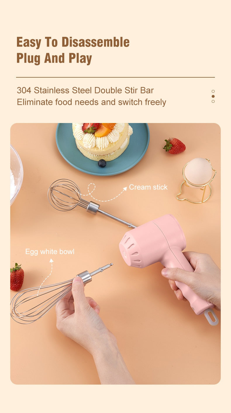Wireless Portable Electric Food Mixer Hand Blender 3 Speeds High Power Dough Blender Egg Beater Baking Hand Mixer Kitchen Tools