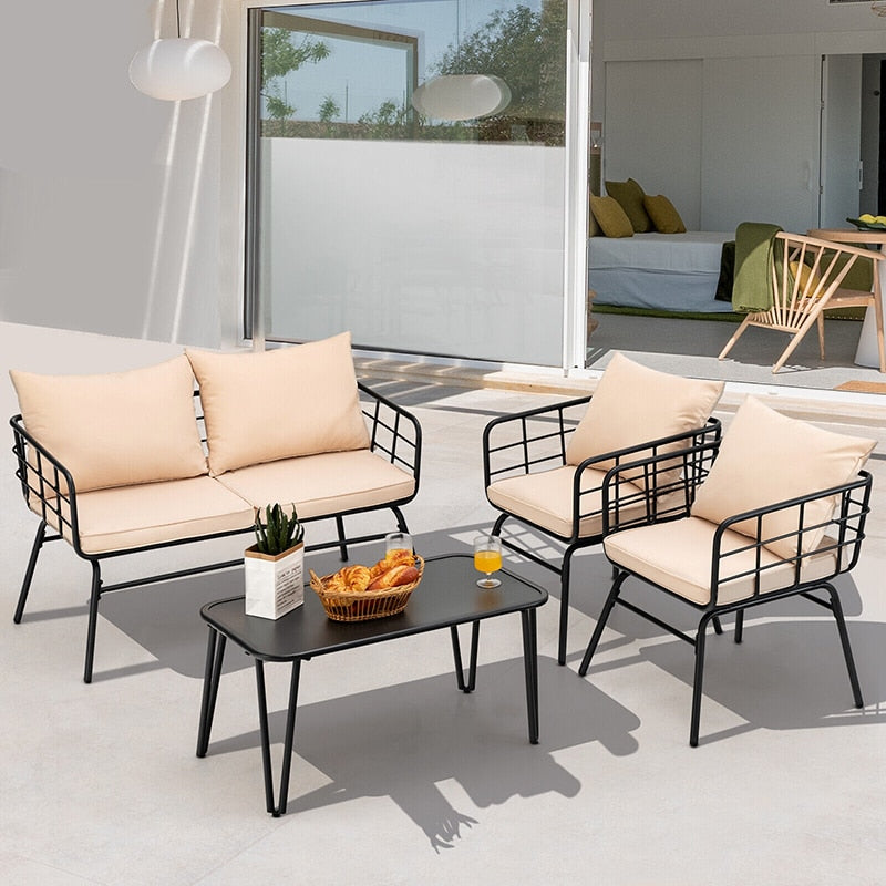 4 Pieces Patio Furniture Set Cushioned Sofa Loveseat Armrest Table for Garden Garden Table and Chair Coffee Tables and Chair Set