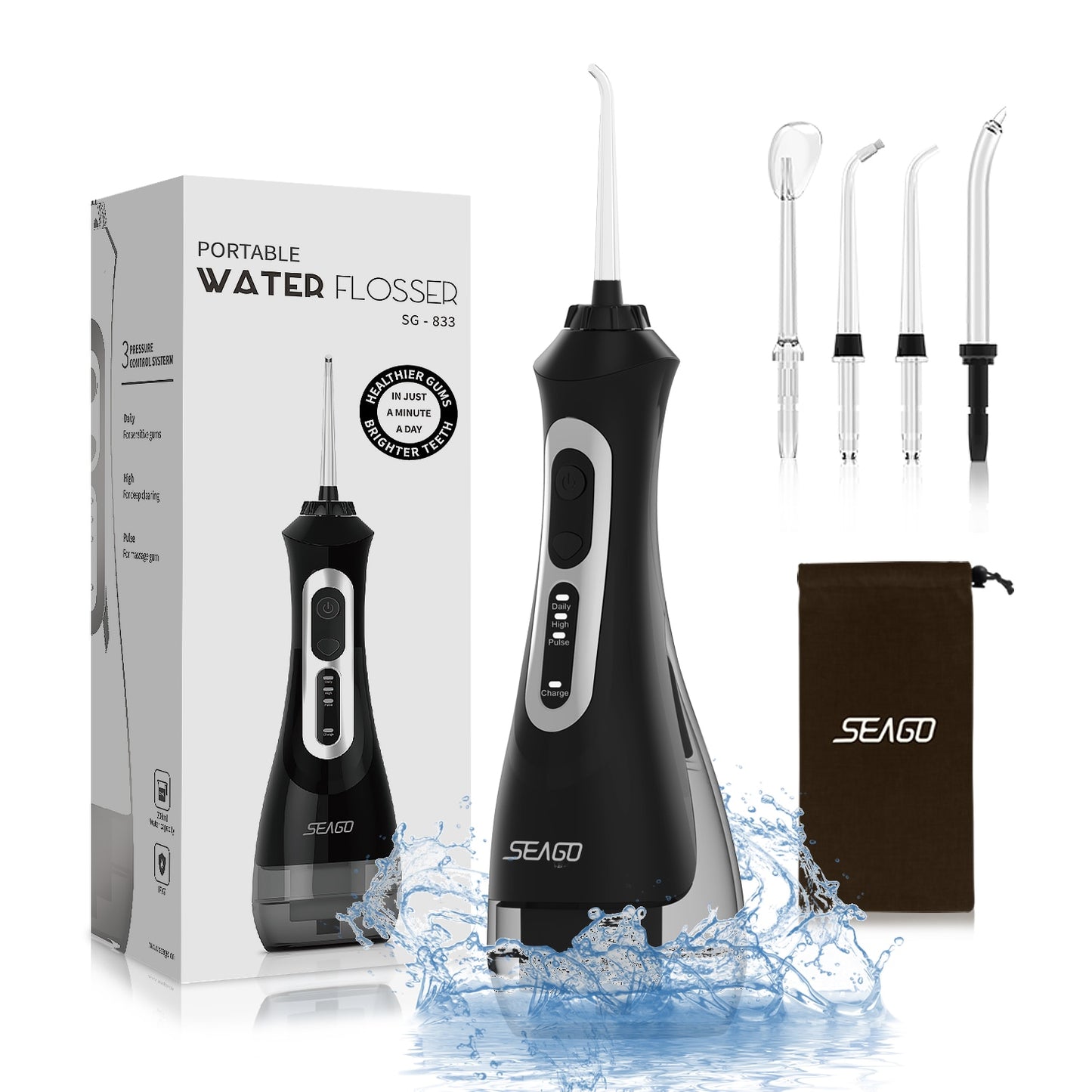 SEAGO Oral Dental Irrigator Portable Water Flosser USB Rechargeable Water Jet IPX7 Dental  200ML Water Tank