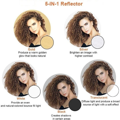 24&quot; 60cm 5in1 Reflector Photography Collapsible Portable Light Diffuser Round Reflector For Photo Multi Color Silvery Black