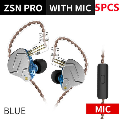 KZ ZSN Pro Wired Earphone 1DD+1BA Hybrid Technology In-Ear Headphones HIFI Bass Metal Earplugs Movement Noise Reduction Headset