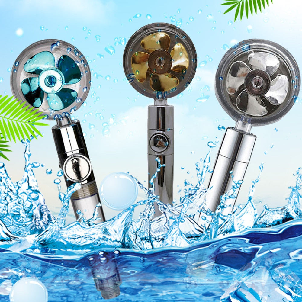 Turbo Propeller Water Saving Shower Head and Holder High-Pressure Showerhead Rainfall with Fan Bathroom Accessories