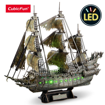 CubicFun 3D Puzzles Green LED Flying Dutchman Pirate Ship Model 360 Pieces Kits Lighting Building Ghost Sailboat Gifts for Adult