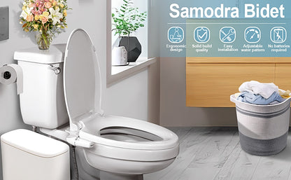 SAMODRA Bidet Attachment Ultra-Slim Toilet Seat Attachment Dual Nozzle Bidet Adjustable Water Pressure Non-Electric Ass Sprayer